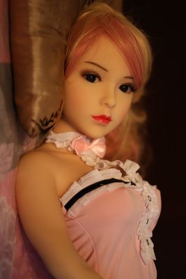 US-Stock TPE Realistic Sex Doll MINI 100cm Wheat Skin Pink Curly Hair Lovely Pink Skirt